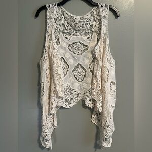 Elegant Cream Crochet Women's Vest OS